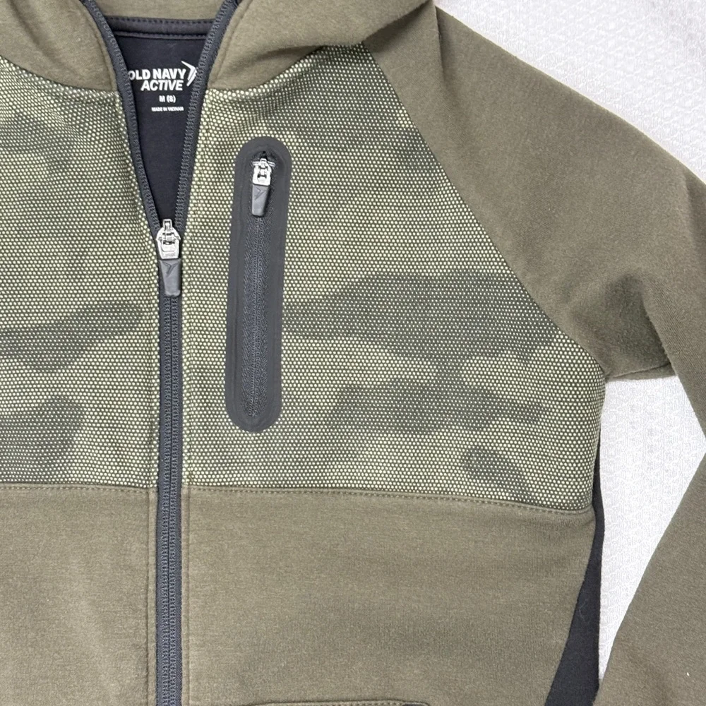 Old Navy Active Camo Green Black Full‎ Zip Hoodie Boys M (8)